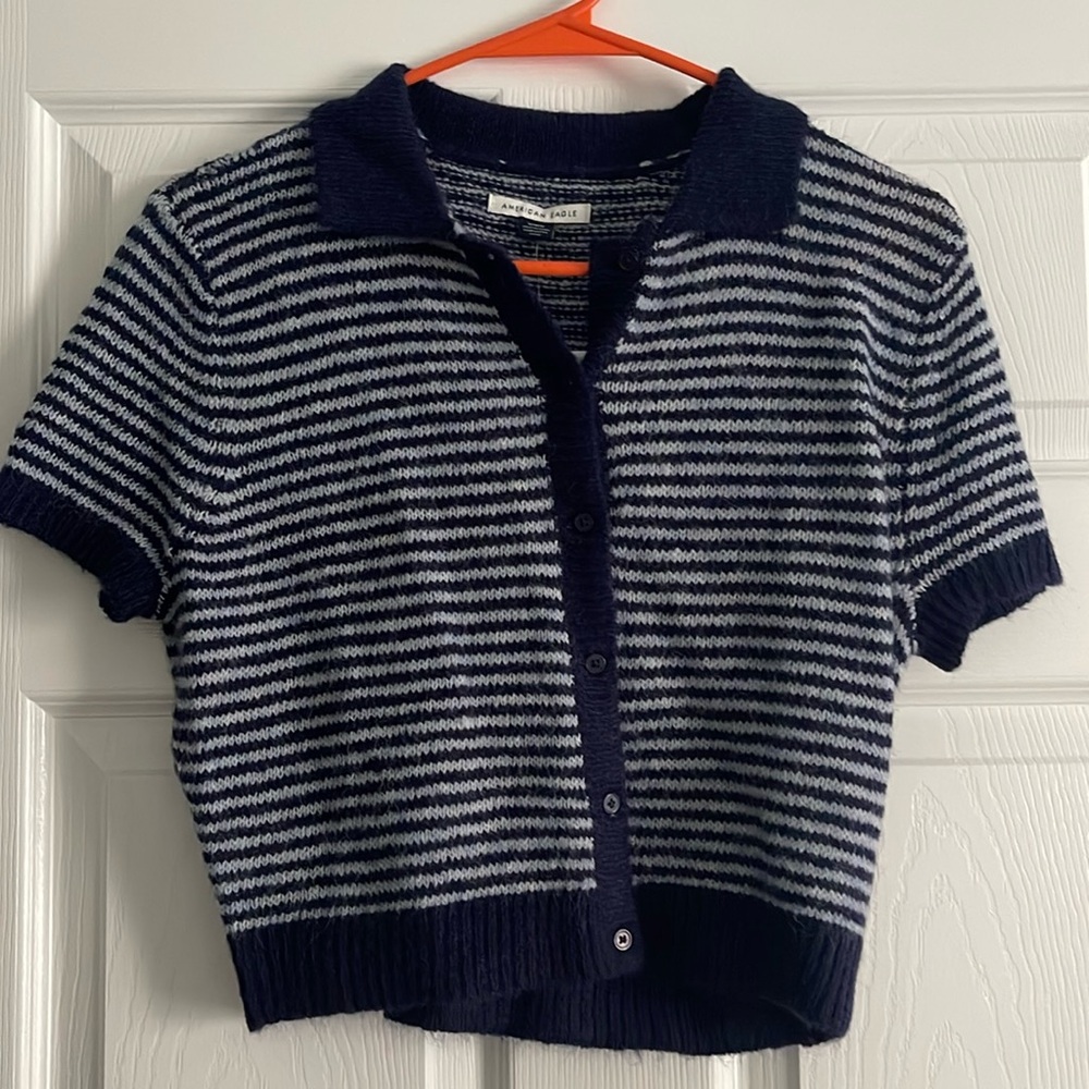 American Eagle striped polo cardigan fall 2024